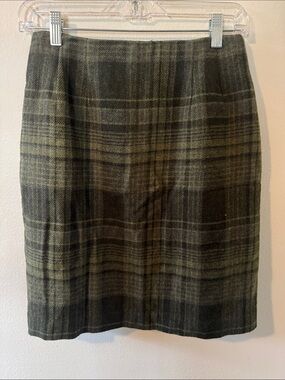 Vintage Savannah Olive Plaid Wool Blend Pencil Skirt